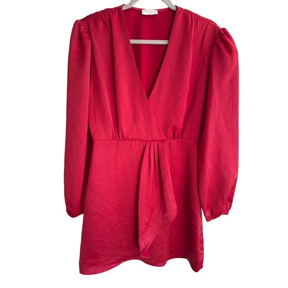 Sandro Paris Leana Wrap Effect Satin-Crepe Mini Dress Red EU Size 40 US Size 8 - Picture 5 of 8